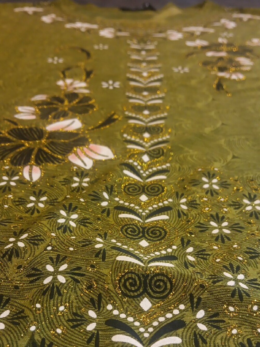 Olive Green Long-Sleeve Floral Tunic Blouse With Glitter Effects Around Print - Picture 9 of 10
